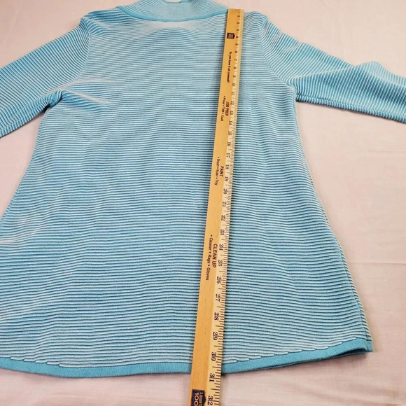 Soft Surroundings Corcovado Zip Sweater Womens Medium Blue White Ribbed Long - Picture 7 of 16